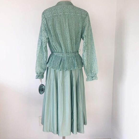New Vintage 80s Mint Secretary Midi Dress Lace Geek Women Size XL USA Made - Picture 3 of 10